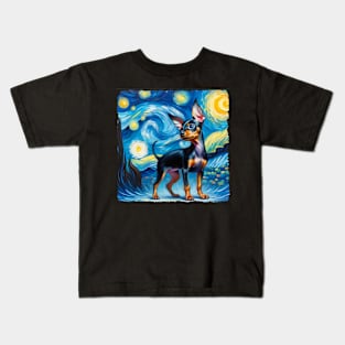 Starry Miniature Pinscher Portrait - Dog Portrait Kids T-Shirt